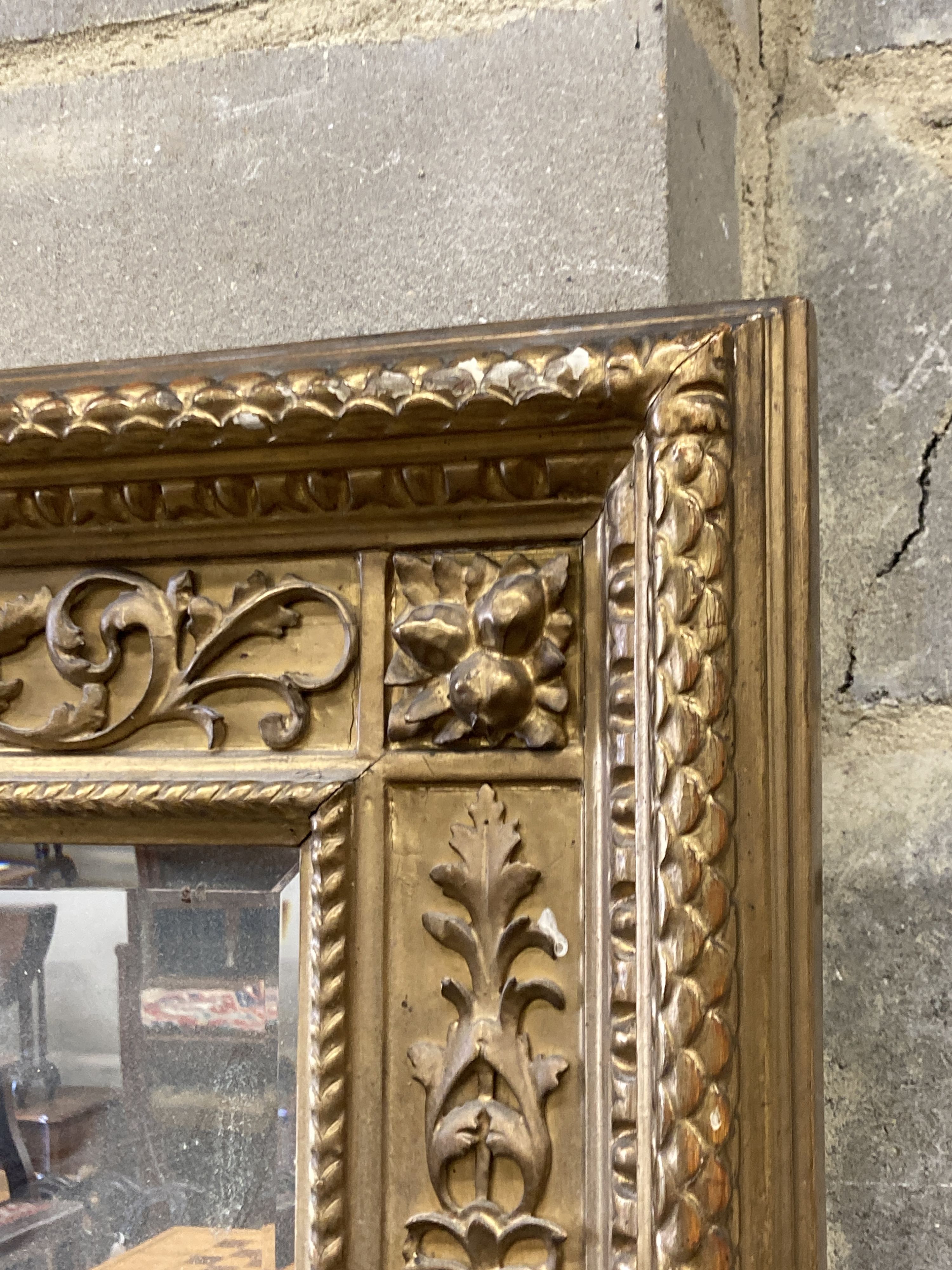 A 19th century rectangular giltwood and gesso wall mirror, width 75cm, height 80cm